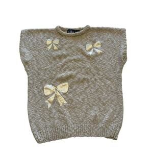 Vintage Sweater Vest Womens Size Medium Bows Cottage Winter Wear